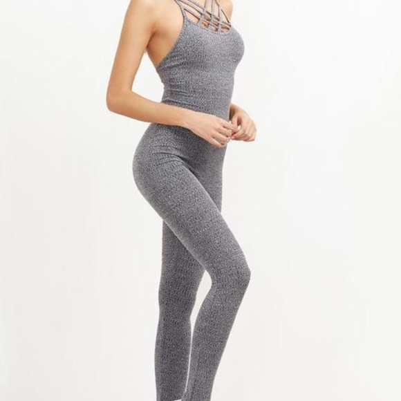 Jumpsuit LaceUp Front Marled Black & White Size L - Picture 2 of 8